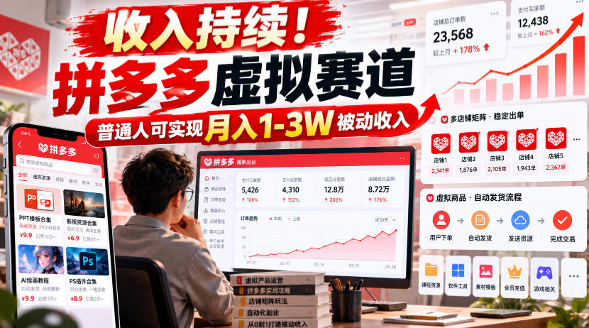 收入持续!拼多多虚拟赛道,普通人可实现月入1-3 W被动收入【揭秘】-资源共享