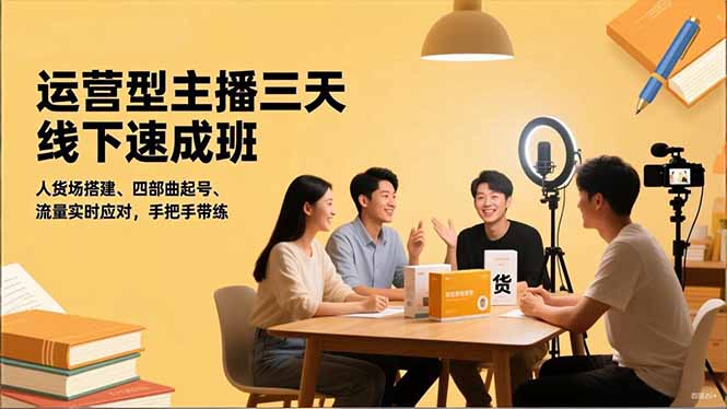 运营型主播三天线下班，人货场搭建,四部曲起号,流量实时应对，手把手带练-资源共享