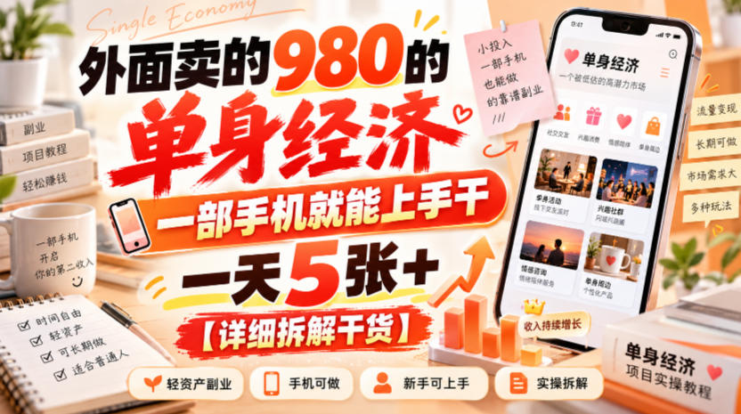 外面卖的980的单身经济,一部手机就能上手干,一天5张+【详细拆解干货】-资源共享