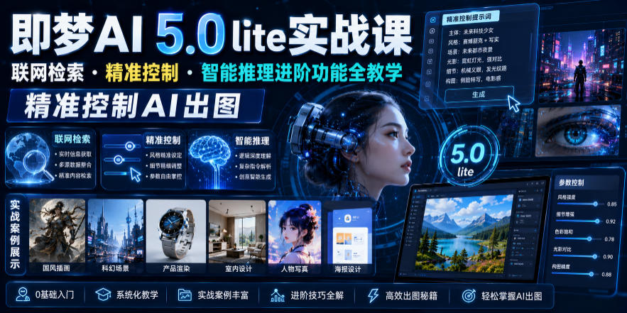 即梦AI 5.0 lite实战课,联网检索・精准控制・智能推理进阶功能全教学,精准控制AI出图-资源共享