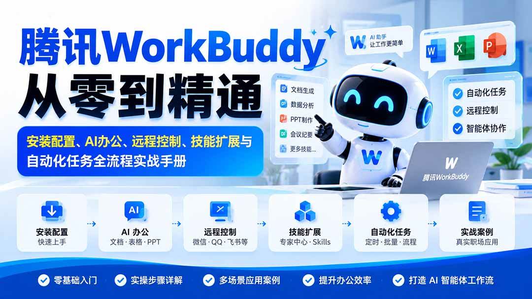 (20977期)腾讯WorkBuddy从零到精通:安装配置、AI办公、远程控制、技能扩展与自动化任务全流程实战手册-资源共享