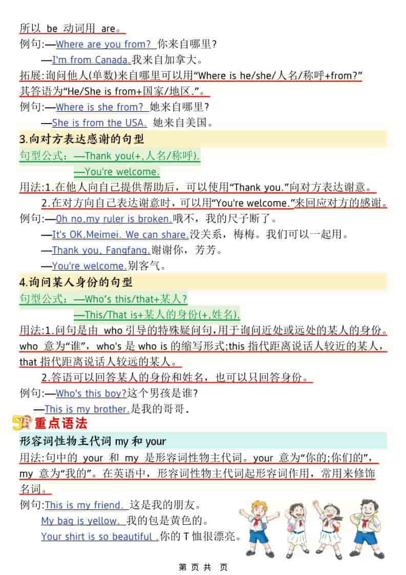 三年级下英语1-6单元考点知识清单《人教版》-资源共享