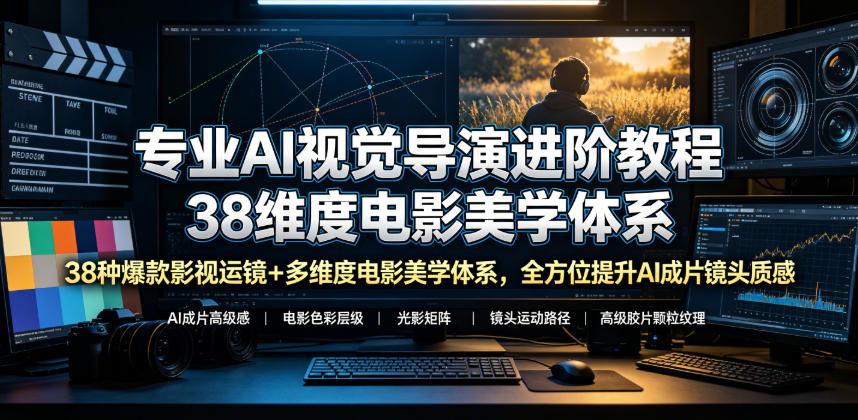 专业AI视觉导演进阶教程，38种爆款影视运镜+多维度电影美学体系，全方位提升AI成片高级感与镜头质感-资源共享