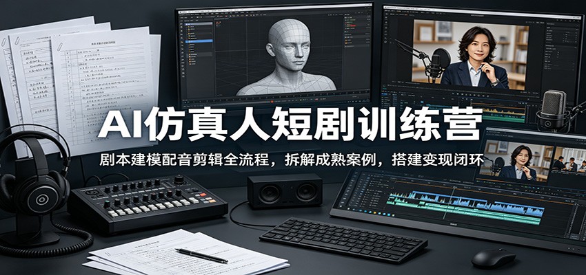 AI仿真人短剧训练营:剧本建模配音剪辑全流程,拆解成熟案例,搭建变现闭环-资源共享