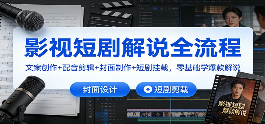 影视短剧解说全流程：文案创作+配音剪辑+封面制作+短剧挂载，零基础学爆款解说-资源共享