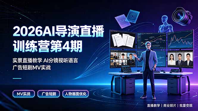 2026AI导演直播训练营第4期,实景直播教学AI分镜视听语言,广告短剧MV实战,解决人物画面崩坏痛点-资源共享