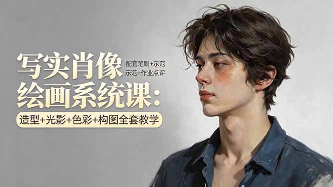 写实肖像绘画系统课：造型+光影+色彩+构图全套教学，配套笔刷+示范+作业点评-资源共享