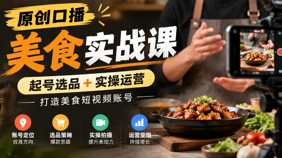 原创口播美食实战课,起号选品+实操运营,打造美食短视频账号-资源共享
