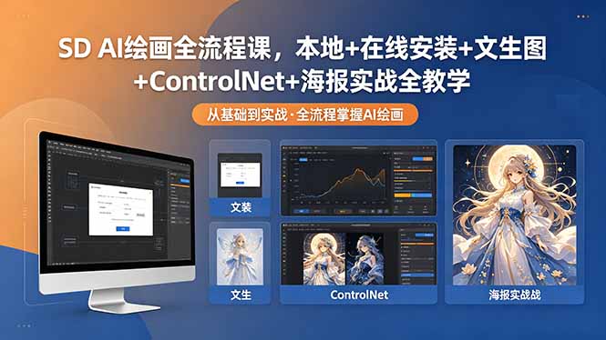 SD AI绘画全流程课,本地+在线安装+文生图+ControlNet+海报实战全教学-资源共享