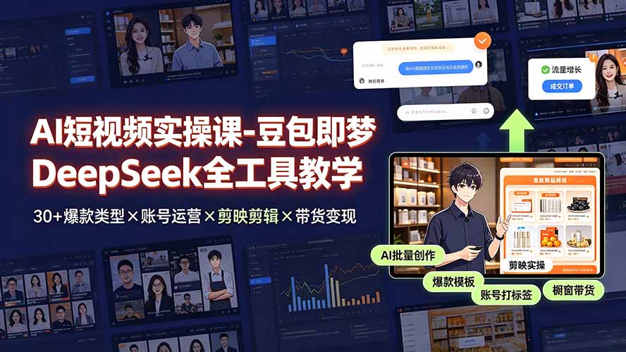 AI短视频实操课-豆包即梦DeepSeek全工具教学 | 30+爆款类型×账号运营×剪映剪辑×带货变现。-资源共享