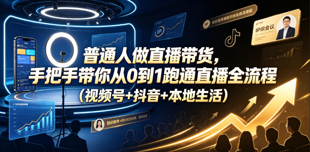 普通人做直播带货，手把手带你从0到1跑通直播全流程(视频号+抖音+本地生活)-资源共享