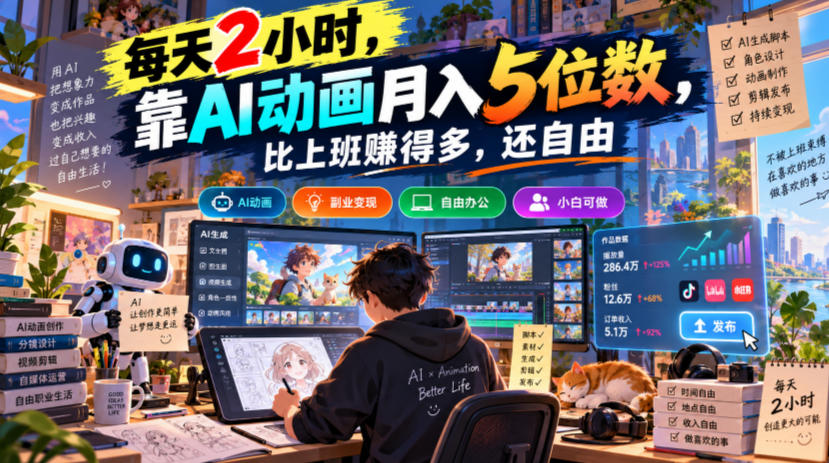 每天2小时,靠AI动画月入5位数,比上班賺得多,还自由-资源共享