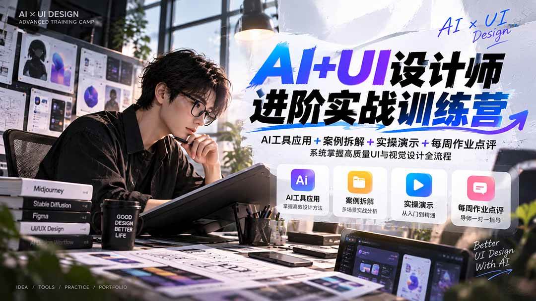 (20905期)【无水印】AI+UI设计师进阶训练营-第4期:AI工具应用+案例拆解+实操演示+作业点评,掌握高质量UI与视觉设计全流程-资源共享
