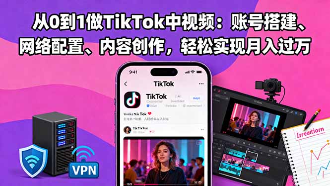 从0到1做TikTok中视频：账号搭建、网络配置、内容创作，轻松实现月入过万-资源共享