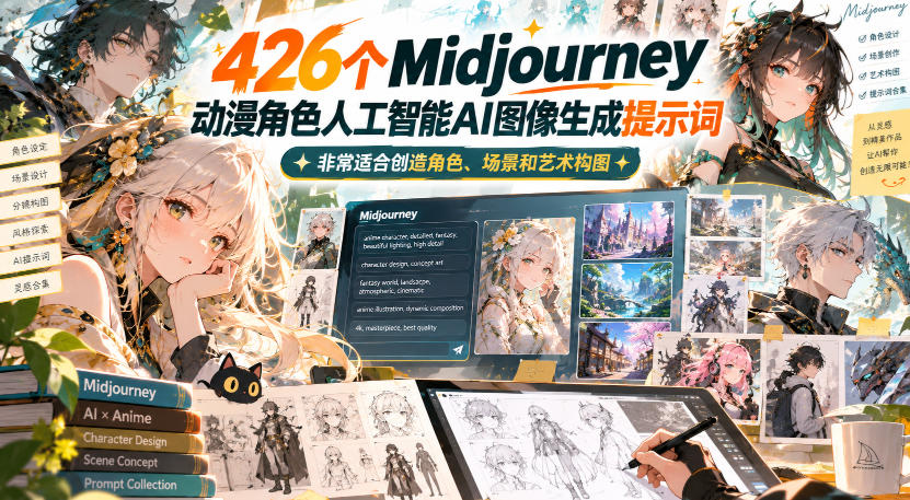 426个Midjourney动漫角色人工智能AI图像生成提示词,非常适合创造角色、场景和艺术构图-资源共享