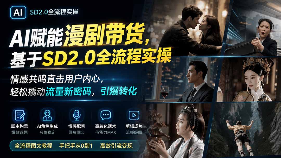 AI赋能漫剧带货，基于SD2.0全流程实操；情感共鸣直击用户内心，轻松撬动流量新密码，引爆转化-资源共享