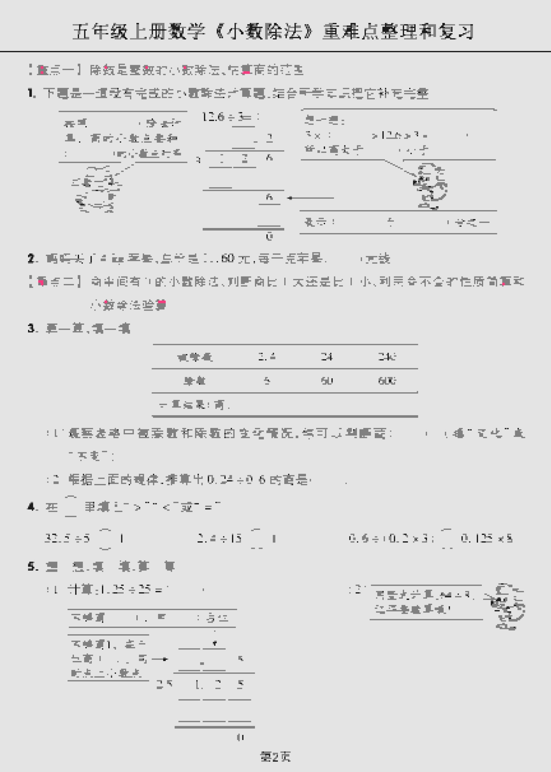 五年级上数学《小数除法》重难点整理和复习-资源共享