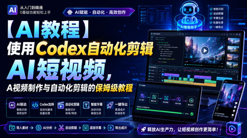 【AI教程】使用Codex自动化剪辑AI短视频,AI视频制作与自动化剪辑的保姆级教程-资源共享