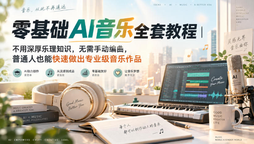 零基础AI音乐全套教程｜不用深厚乐理知识，无需手动编曲，普通人也能快速做出专业级音乐作品-资源共享
