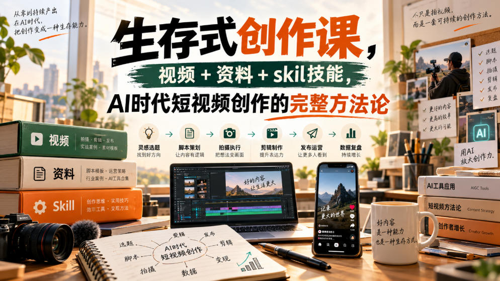生存式创作课，视频+资料+skil技能，ai时代短视频创作的完整方法论-资源共享