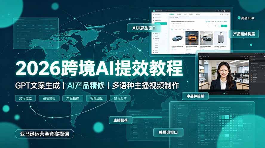 2026跨境AI提效教程·GPT文案生成|AI产品精修|多语种主播视频制作,亚马逊运营全套实操课-资源共享