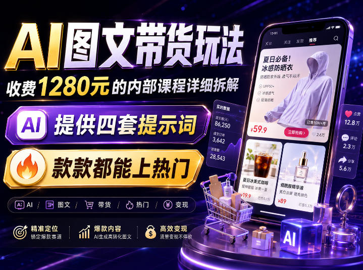 AI图文带货内部玩法,1280内部课程对外系统拆解,看完直接上手变现!-资源共享