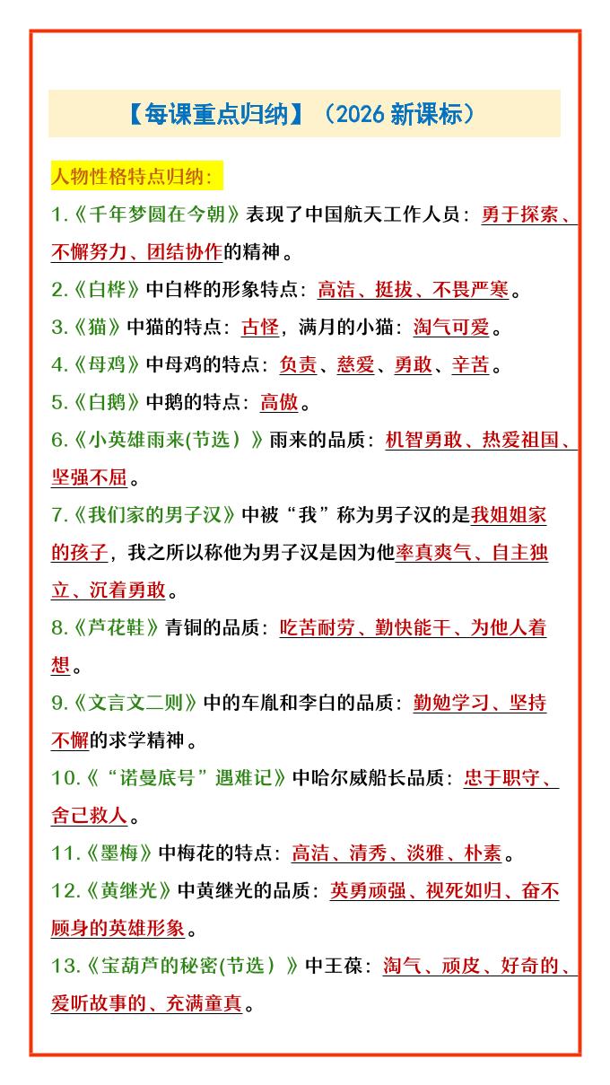 四年级下语文每课重点归纳