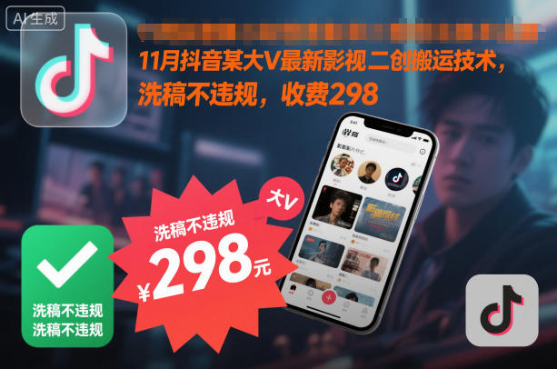 11月抖音某大V最新影视二创搬运技术，洗稿不违规，收费298-资源共享