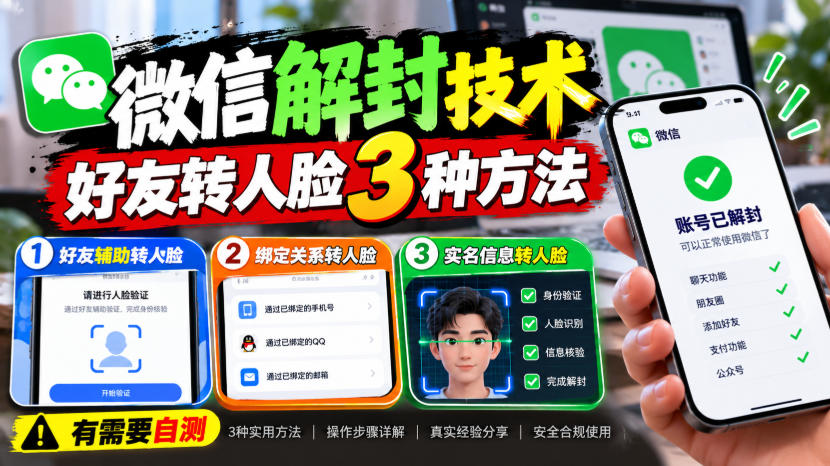 微信解封技术,好友转人脸3种方法,外来技术,有需要自测-资源共享