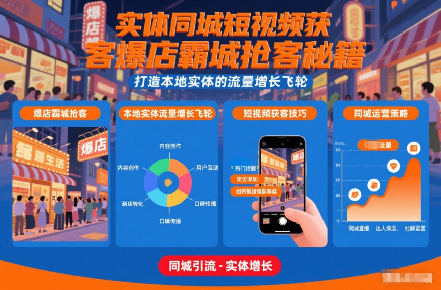 实体同城短视频获客爆店霸城抢客秘籍，打造本地实体的流量增长飞轮-资源共享