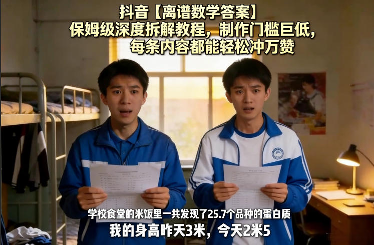 抖音【离谱数学答案】保姆级深度拆解教程，制作门槛巨低，每条内容都能轻松冲万赞，附详细步骤-资源共享