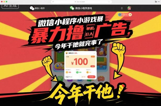 微信小程序小游戏暴力撸广告，单机日入100，今年干他就完事了-资源共享