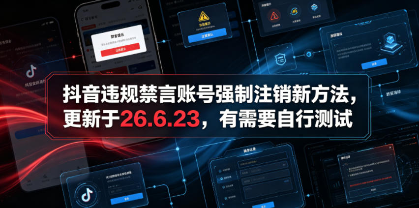 抖音违规禁言账号强制注销新方法，更新于26.6.23，有需要自行测试-资源共享