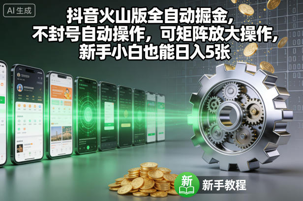 抖音火山版全自动掘金，不封号自动操作，可矩阵放大操作，新手小白也能日入5张【揭秘】-资源共享