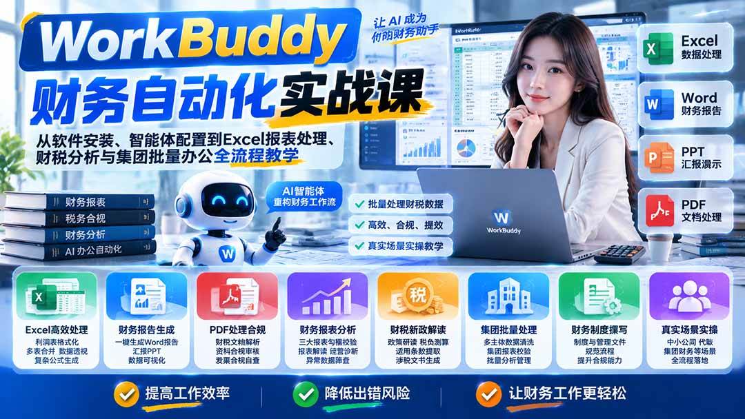 (21131期)WorkBuddy财务自动化实战课:从软件安装、智能体配置到Excel报表处理、财税分析与集团批量办公全流程教学-资源共享