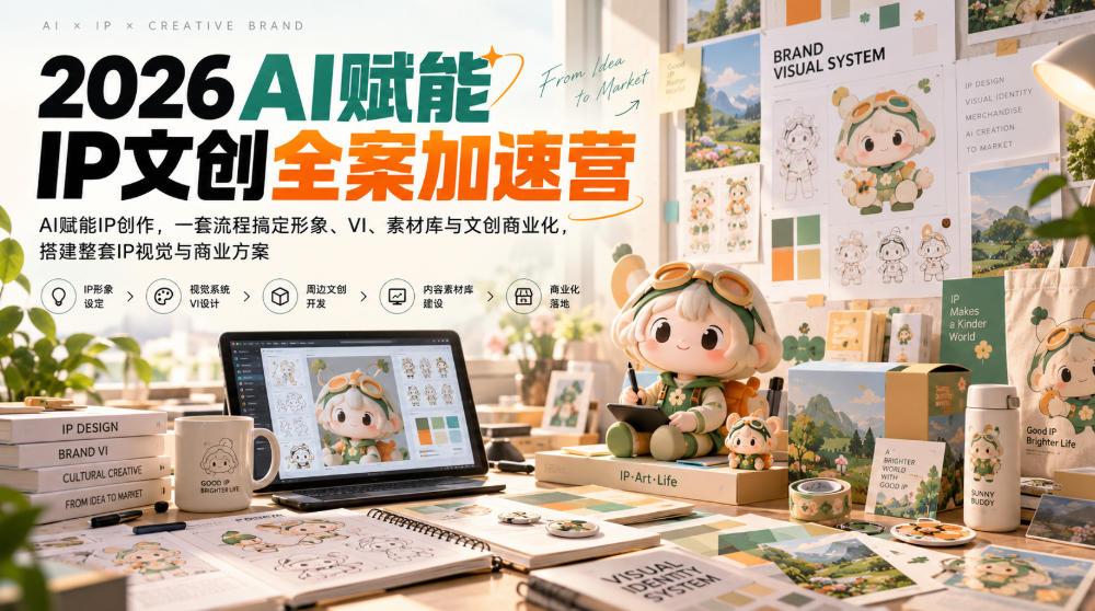 2026AI赋能ip文创全案加速营，AI赋能IP创作，一套流程搞定形象、VI、素材库与文创商业化，搭建整套IP视觉与商业方案-资源共享