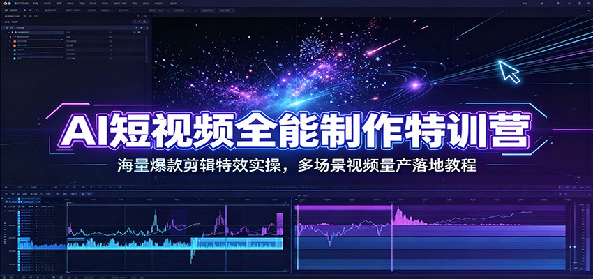 AI短视频全能制作特训营：海量爆款剪辑特效实操，多场景视频量产落地教程-资源共享
