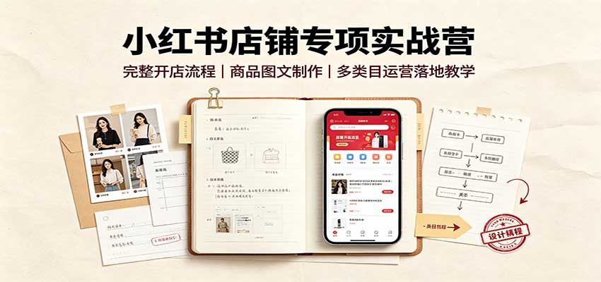小红书店铺专项实战营：完整开店流程，商品图文制作，多类目运营落地教学-资源共享