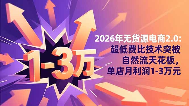 2026年无货源电商2.0：超低费比技术突破自然流天花板，单店月利润1-3万元-资源共享