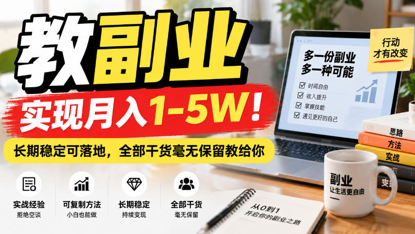 “教副业”实现月入1-5W！长期稳定可落地，全部干货毫无保留教给你【揭秘】-资源共享