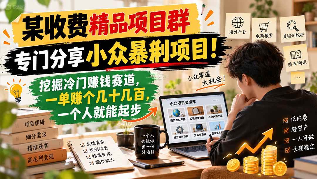 （21185期）某收费精品项目群，专门分享小众暴俐项目！挖掘冷门赚钱赛道，一单赚个几十几百，一个人就能起步-资源共享