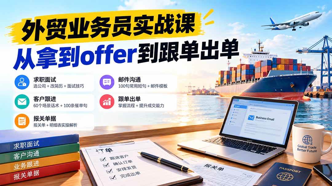 （20963期）外贸业务员从求职到出单实战课：教你筛选优质公司、优化简历、应对面试、客户跟进催单及出口报关操作篇-资源共享
