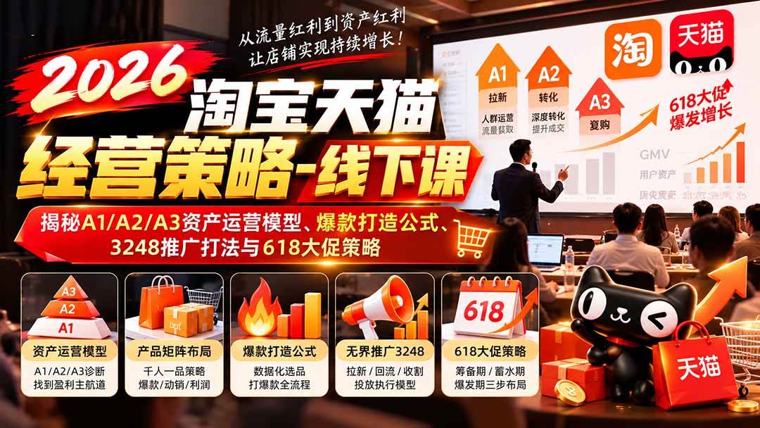 (20912期)2026淘宝天猫经营策略-线下课:揭秘A1/A2/A3资产运营模型、爆款打造公式、3248推广打法与618大促策略-资源共享
