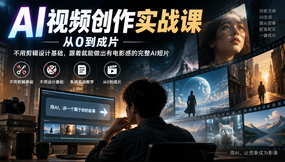 AI视频创作实战课,从0到成片,不用剪辑设计基础,跟着就能做出有电影感的完整AI短片-资源共享