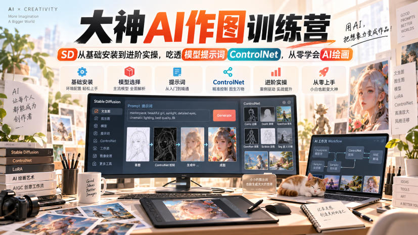 大神AI作图训练营，SD从基础安装到进阶实操，吃透模型提示词ControlNet，从零学会AI绘画-资源共享