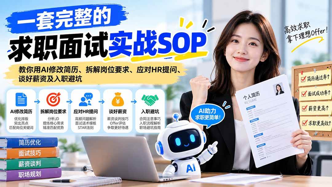 (21259期)一套完整的求职面试实战SOP:教你用AI修改简历、拆解岗位要求、应对HR提问、谈好薪资及入职避坑 (21259期)一套完整的求职面试实战SOP:教你用AI修改简历、拆解岗位要求、应对HR提问、谈好薪资及入职避坑