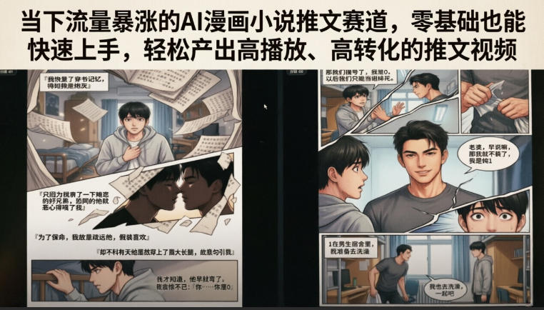当下流量暴涨的AI漫画小说推文赛道，零基础也能快速上手，轻松产出高播放、高转化的推文视频-资源共享