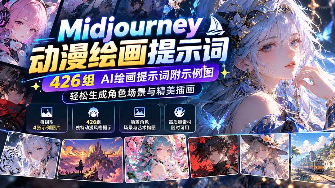 (21239期)Midjourney动漫绘画提示词:426组AI绘画提示词附示例图,轻松生成角色场景与精美插画-资源共享