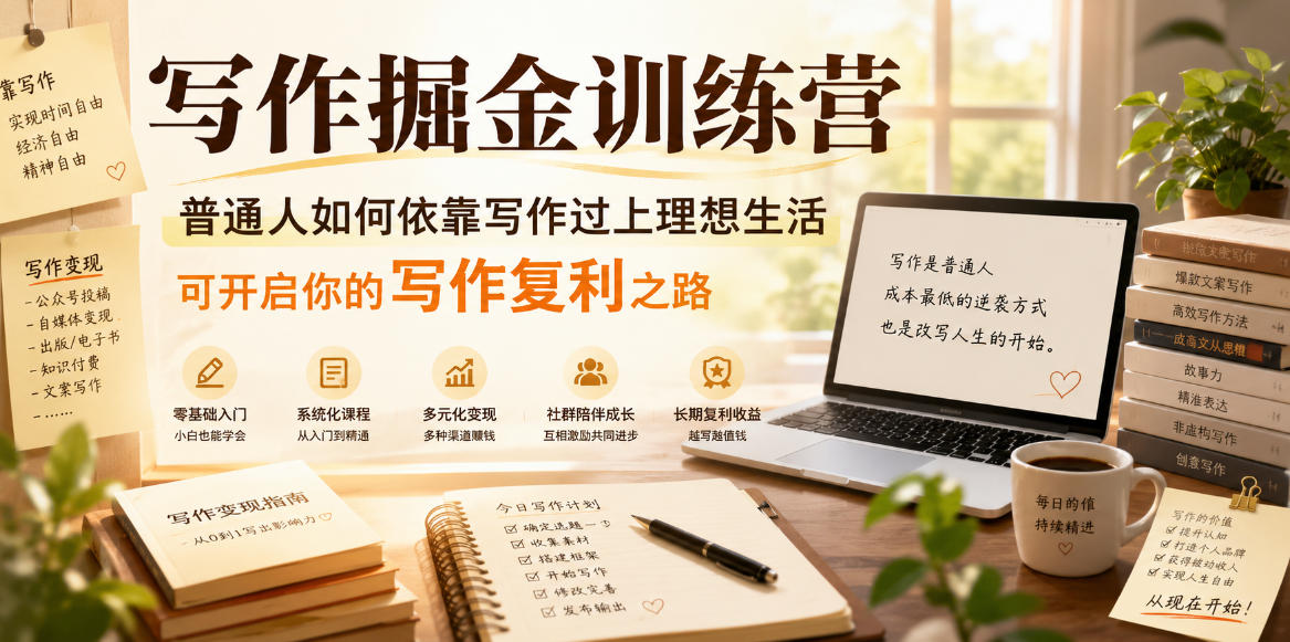 写作掘金训练营,普通人如何依靠写作过上理想生活,可开启你的写作复利之路(更新6月)-资源共享