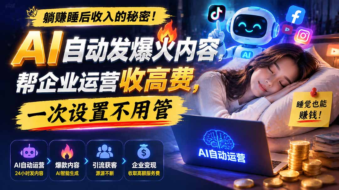 躺赚睡后收入的秘密！AI 自动发爆火内容，帮企业运营收高费，一次设置不用管【原创双语字幕】-资源共享